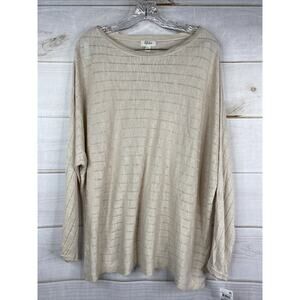 Style&Co Sweater Womens 1X Beige Linen Blend Dolman Sleeve Pullover Lightweight